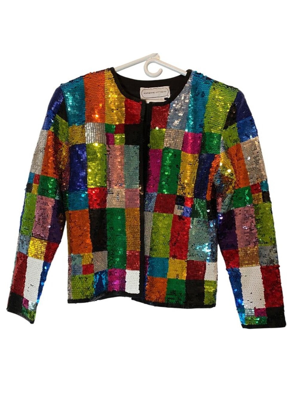 Adrienne Vittadini Multicolor Sequin Patchwork Wool Jacket Medium